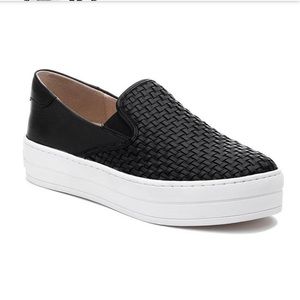 JSlides NYC Black leather Halsey Slip Ons sz 8 1/2